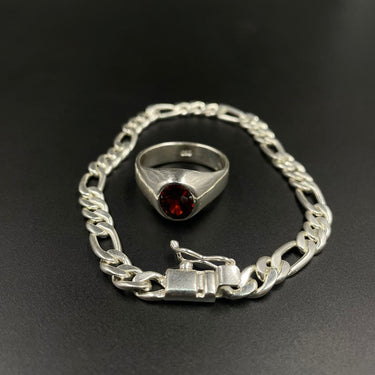 Pack Anillo Oval Rubí y Pulsera Fígaro de Plata 950